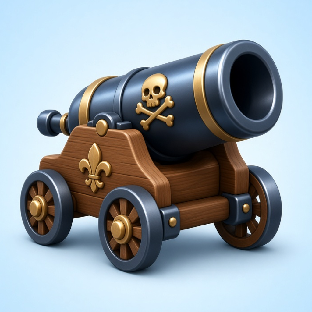 Pirate cannon on a wooden carriage